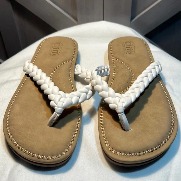 Cliffs by White Mountain Freedom Braided Slip On Thong Sandals Brown or White - Picture 2 of 9